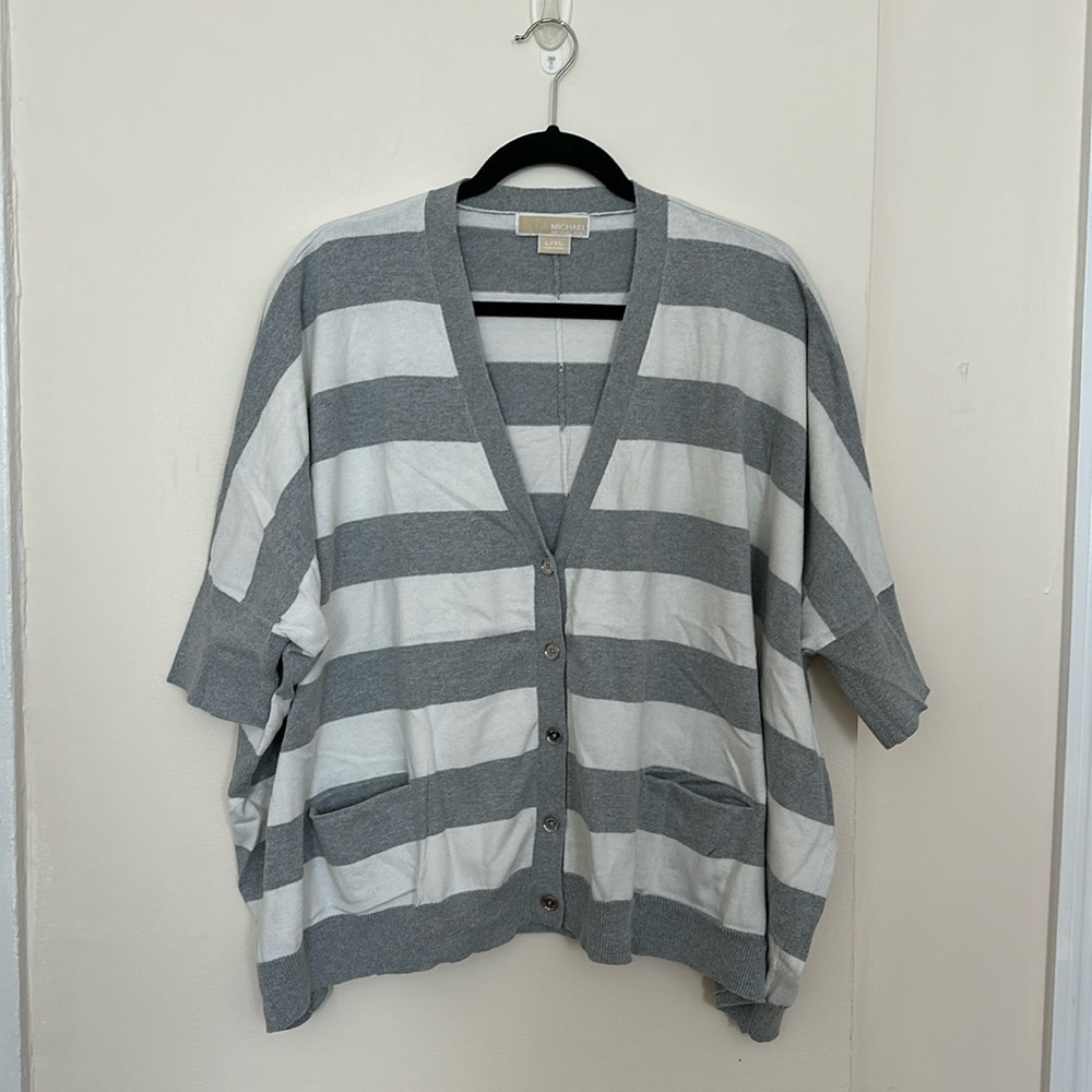 Michael Michael Kors Striped Cardigan Grey and White